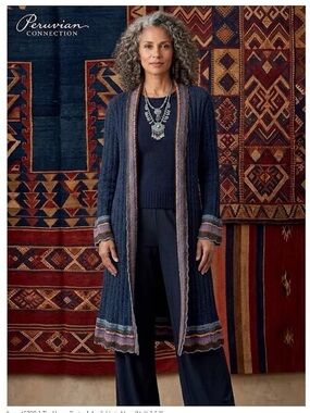 Peruvian Connection Dark Teal Alpaca Blend Long Cardigan Size Extra Large